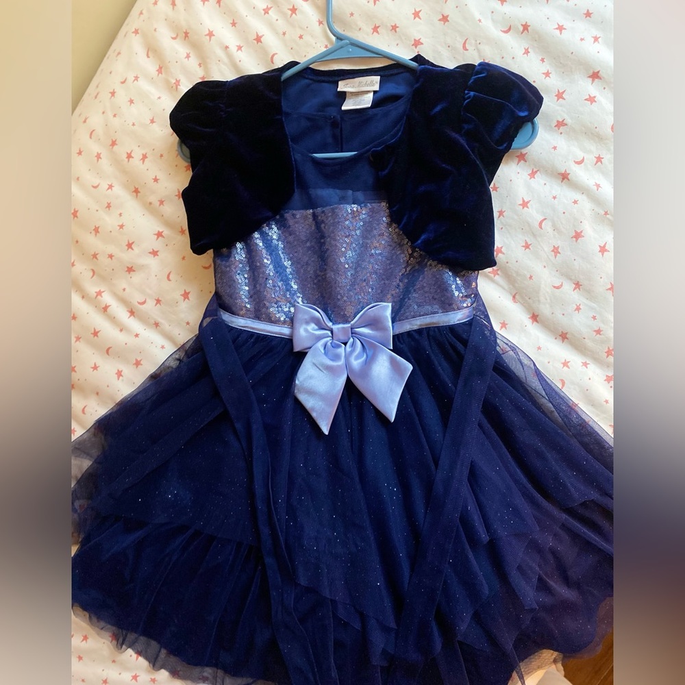 Navy Blue Sequin Layered Fancy Girl’s Dress